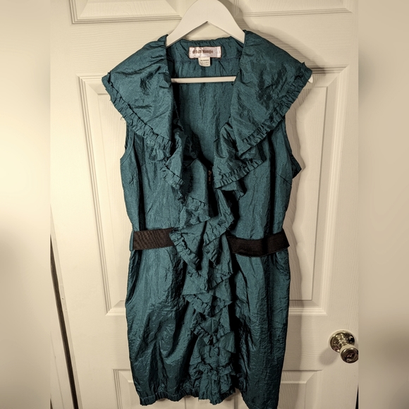 Urban Mango teal blue ruffle front dress with elastic belt size large - Picture 6 of 11